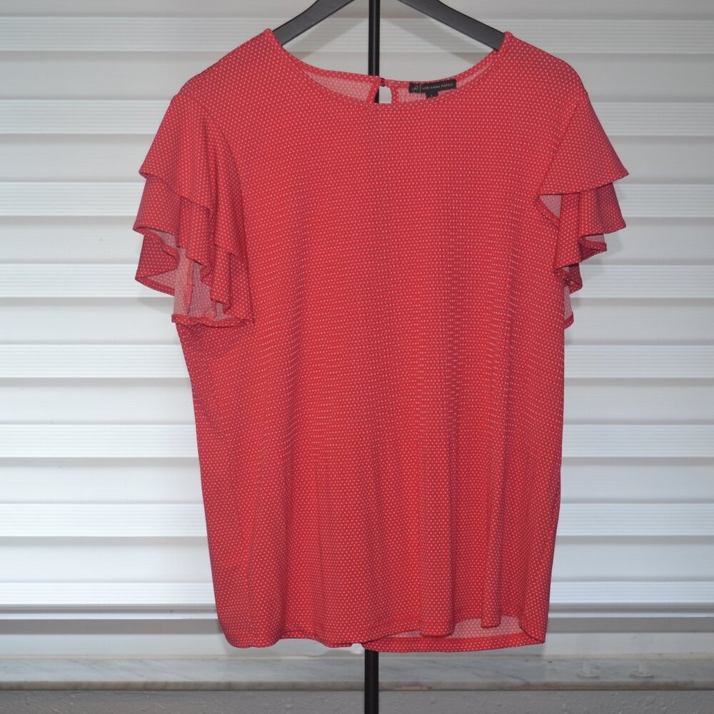Adrianna Papell ruffle peplum top blouse short sleeve. Size Large, color red.